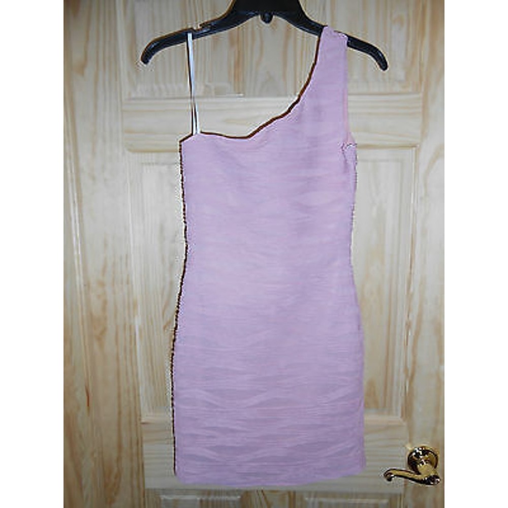 NEW Deb One Shoulder Rose Pink Short Sexy Dress Hourglass Wavy size Small Womans